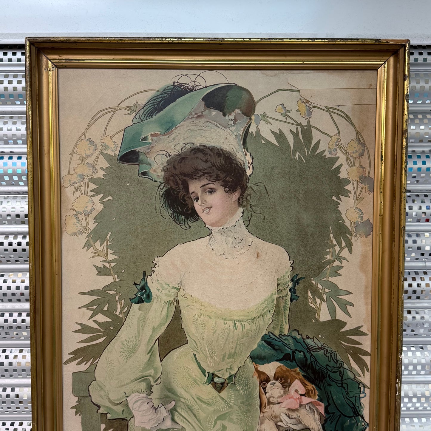 George Frederick Kaber Framed Art Nouveau Woman Lithograph