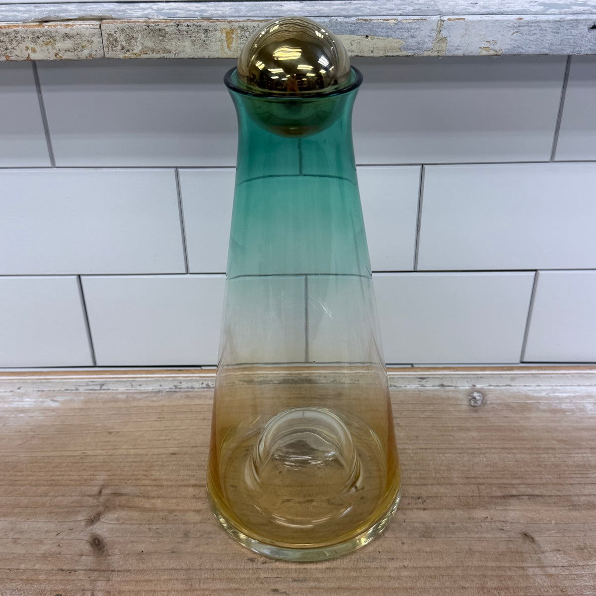 Crofton Ombré Art Glass Decanter Turquoise Amber Gold Stopper