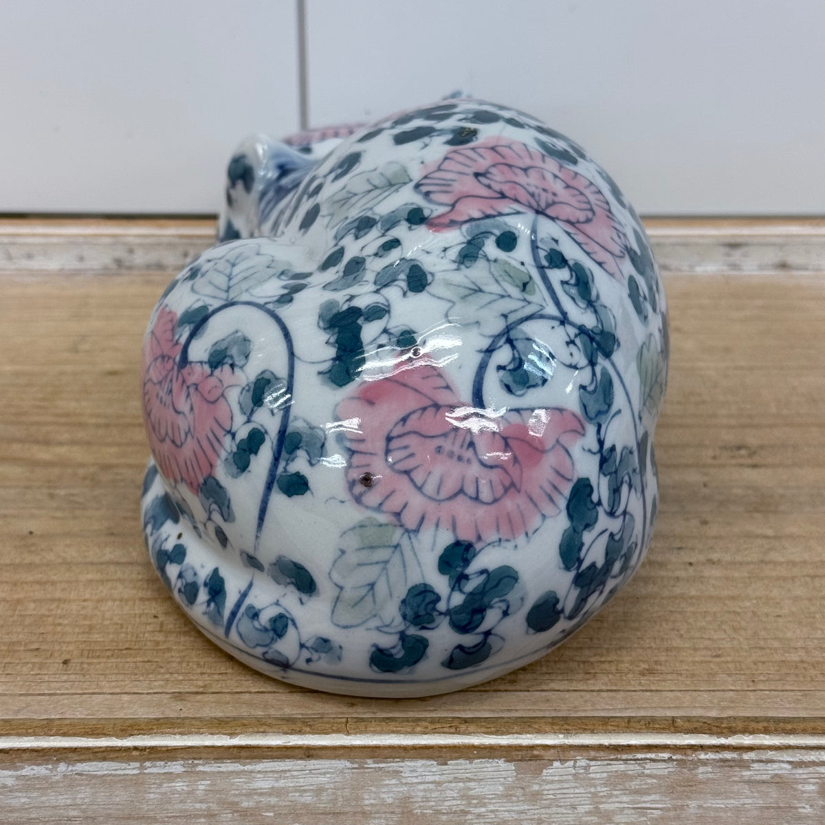 Chinoiserie Porcelain Floral Cat Figurine