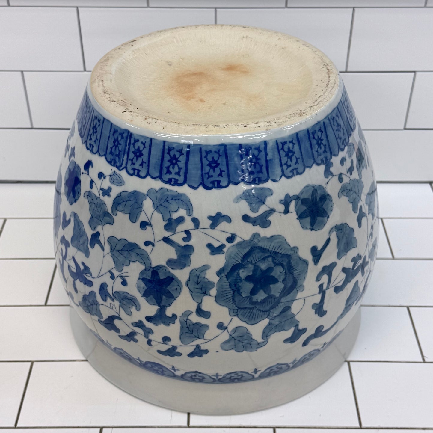 Chinoiserie Blue White Ceramic Planter Cachepot Floral Pot