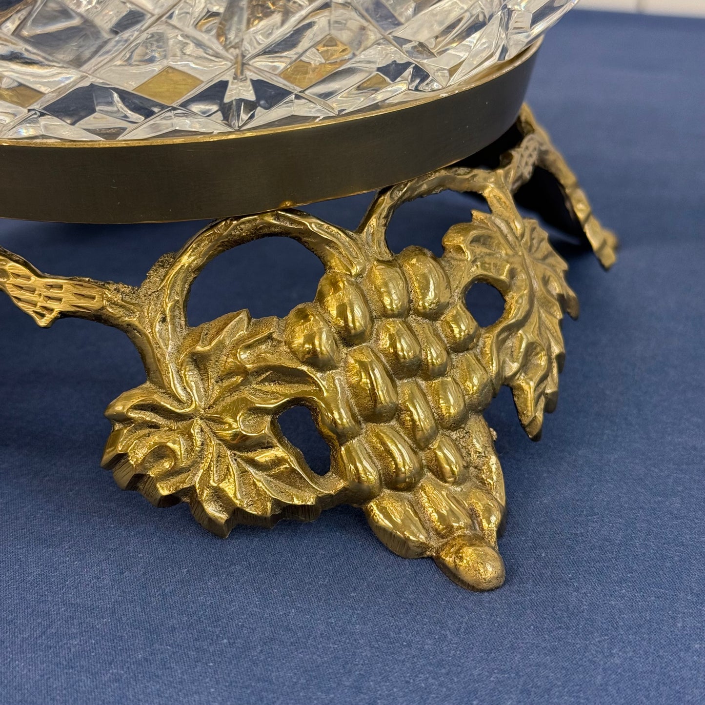 Hollywood Regency Cut Crystal Rose Bowl Brass Stand