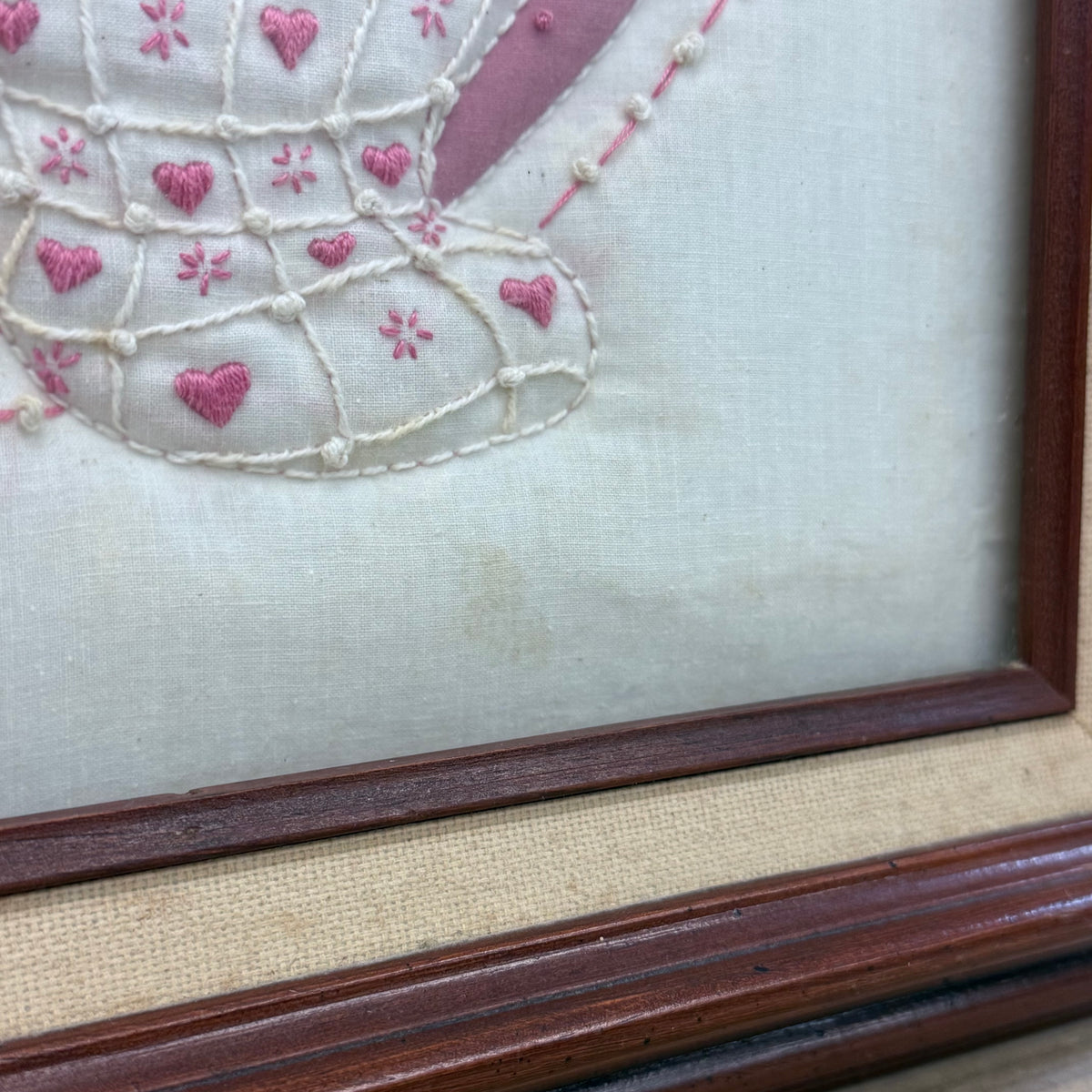 Teddy Bear Embroidery Pink Pajamas Nursery Textile Wall Art