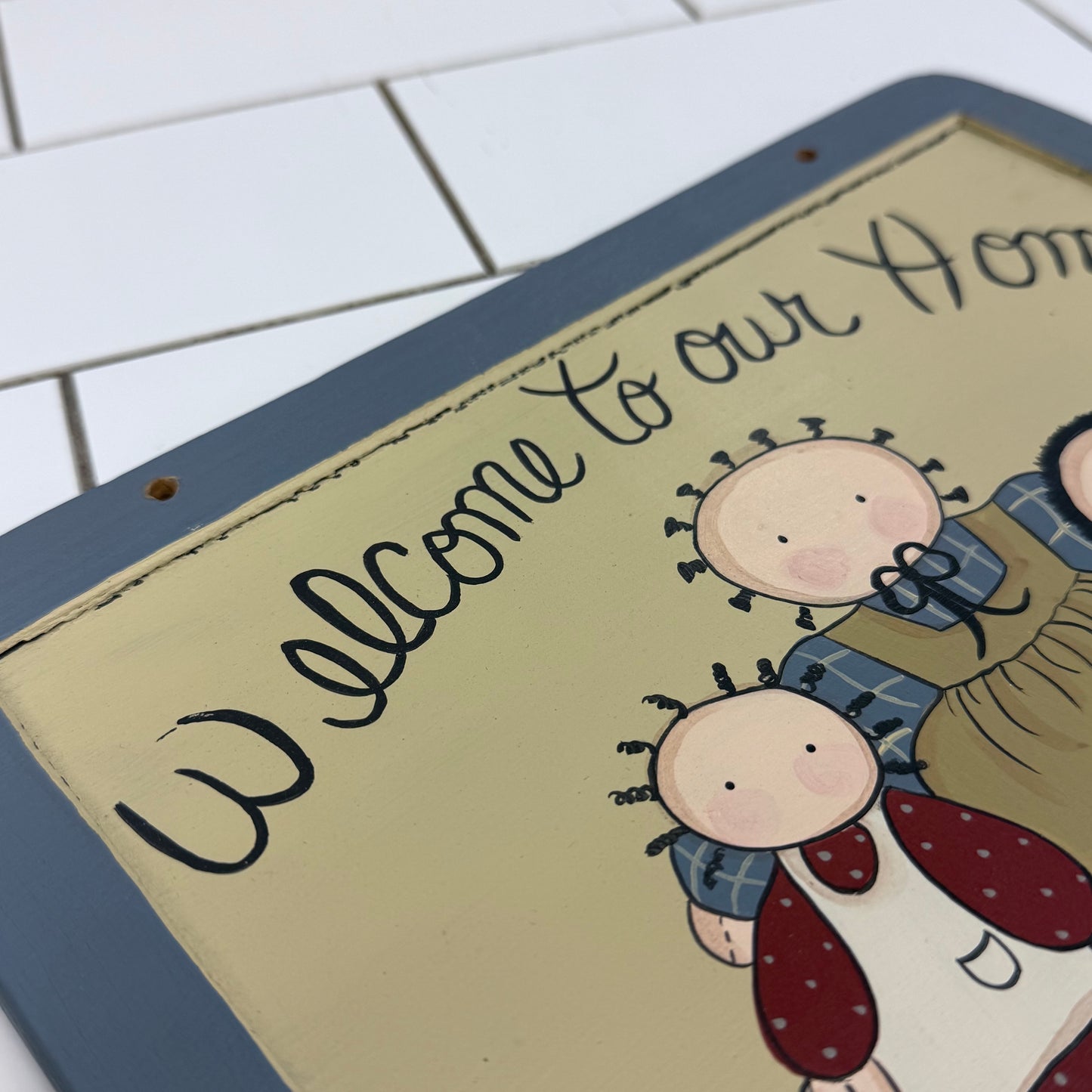 Folk Art Dolls Hand Painted Reversible Chalkboard Sign Signed