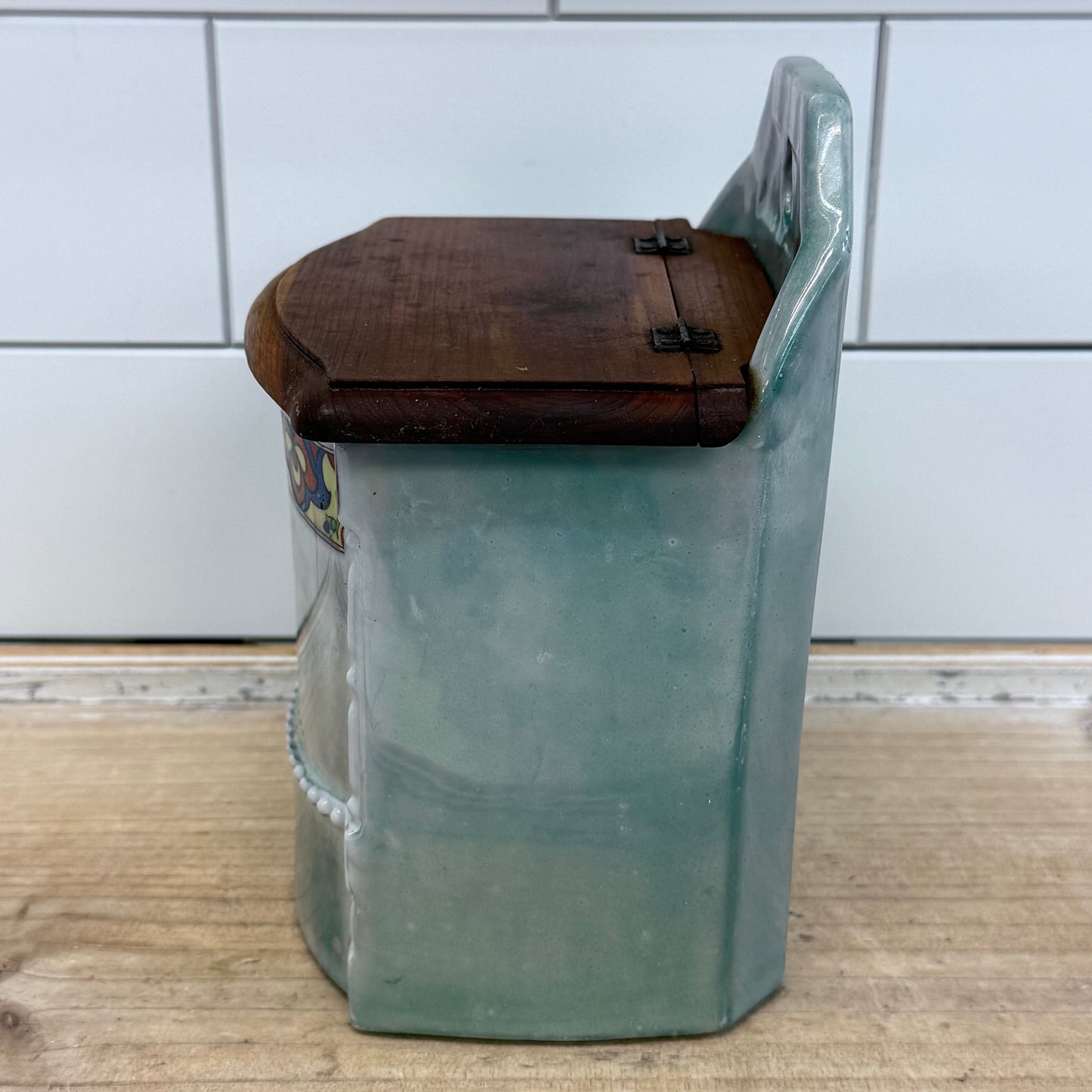 Wall Mounted Porcelain Lusterware Salt Box with Lid