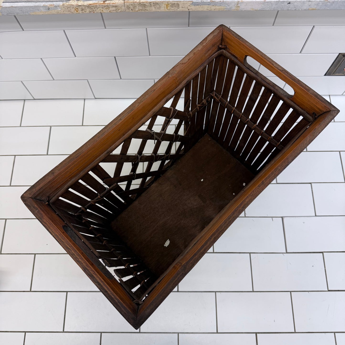 Lattice Bamboo Rattan Magazine Rack Storage Basket Vintage