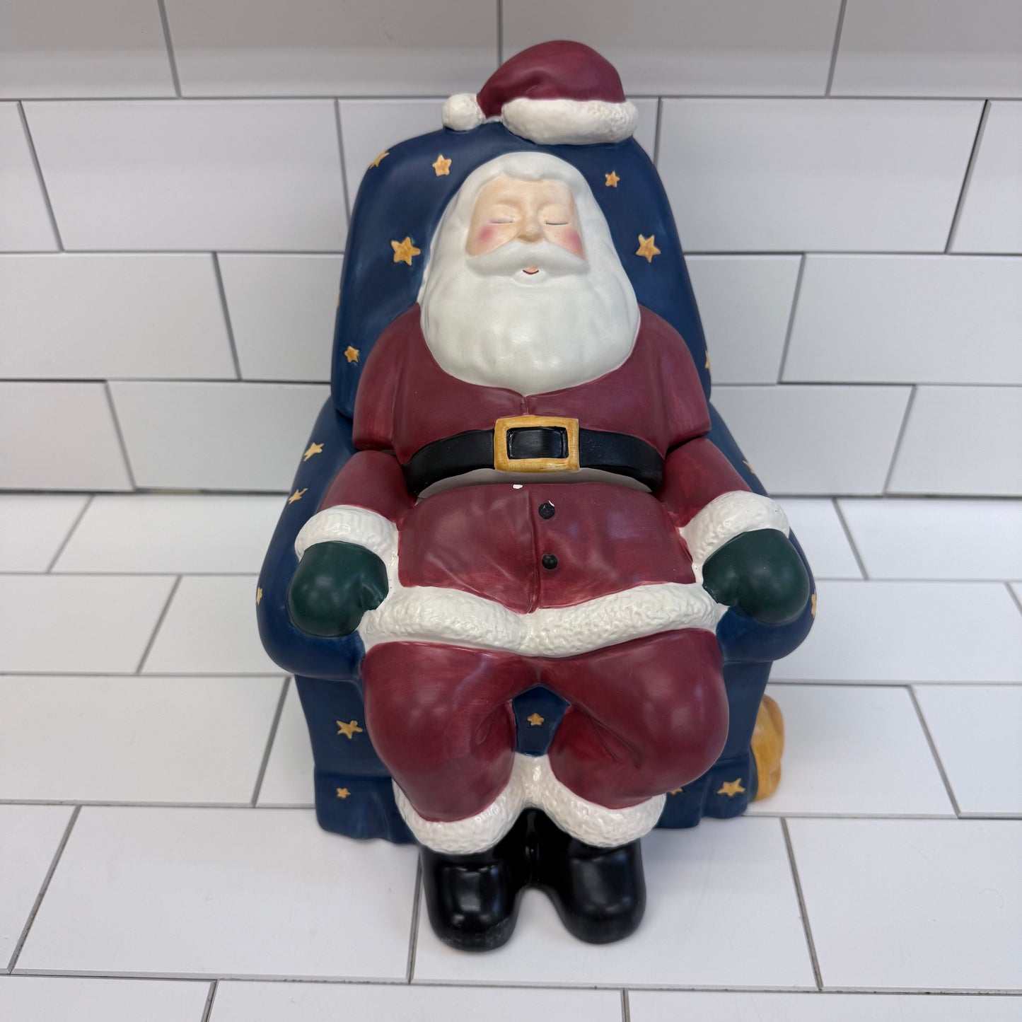 Warren Kimble Cookie Jar Napping Santa, Ceramic