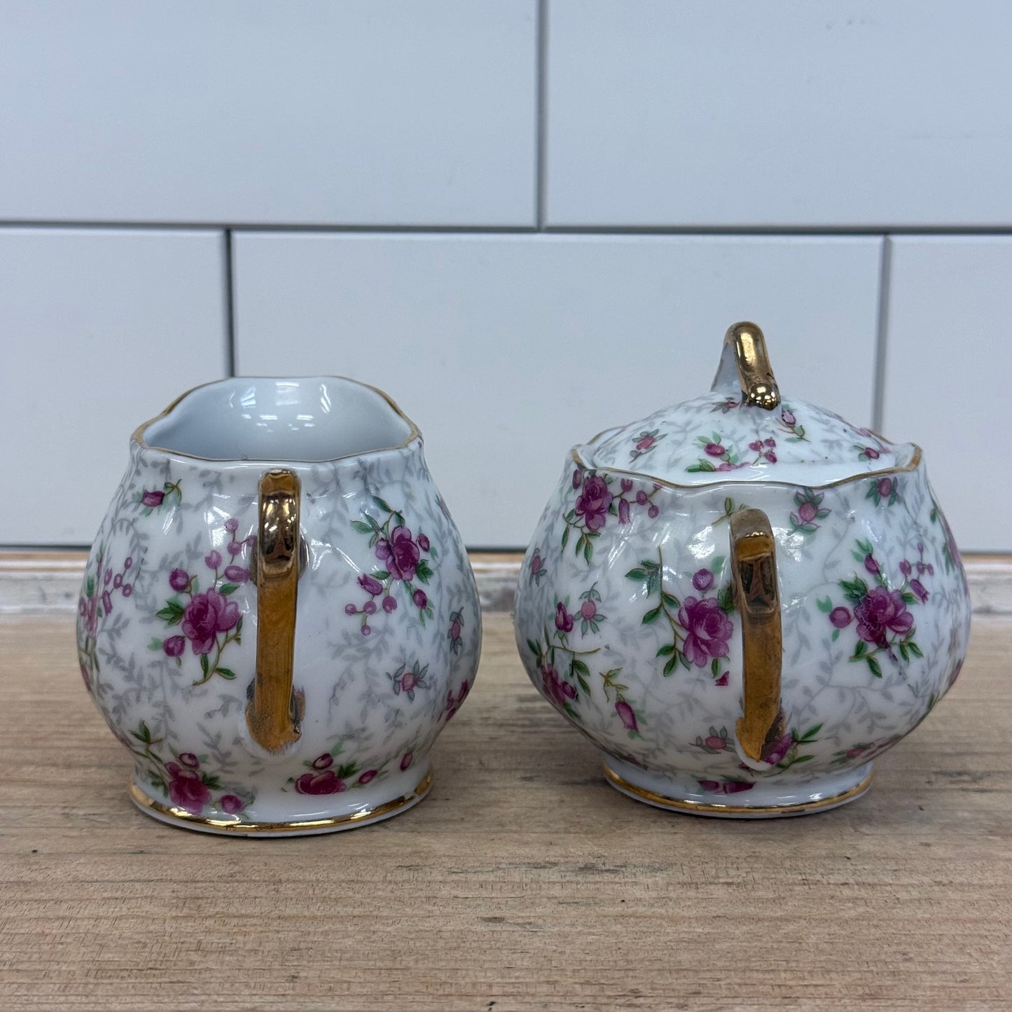 INARCO Rose Chintz Creamer & Sugar Bowl Set 1960s