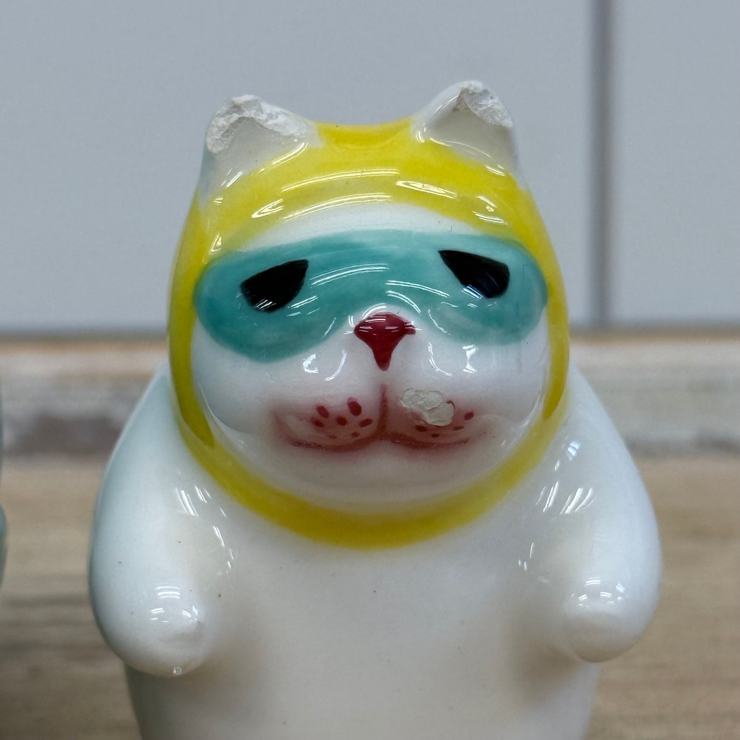 Clay Art Cat Driving Fish Car Salt & Pepper Shakers 1990s Ceramic