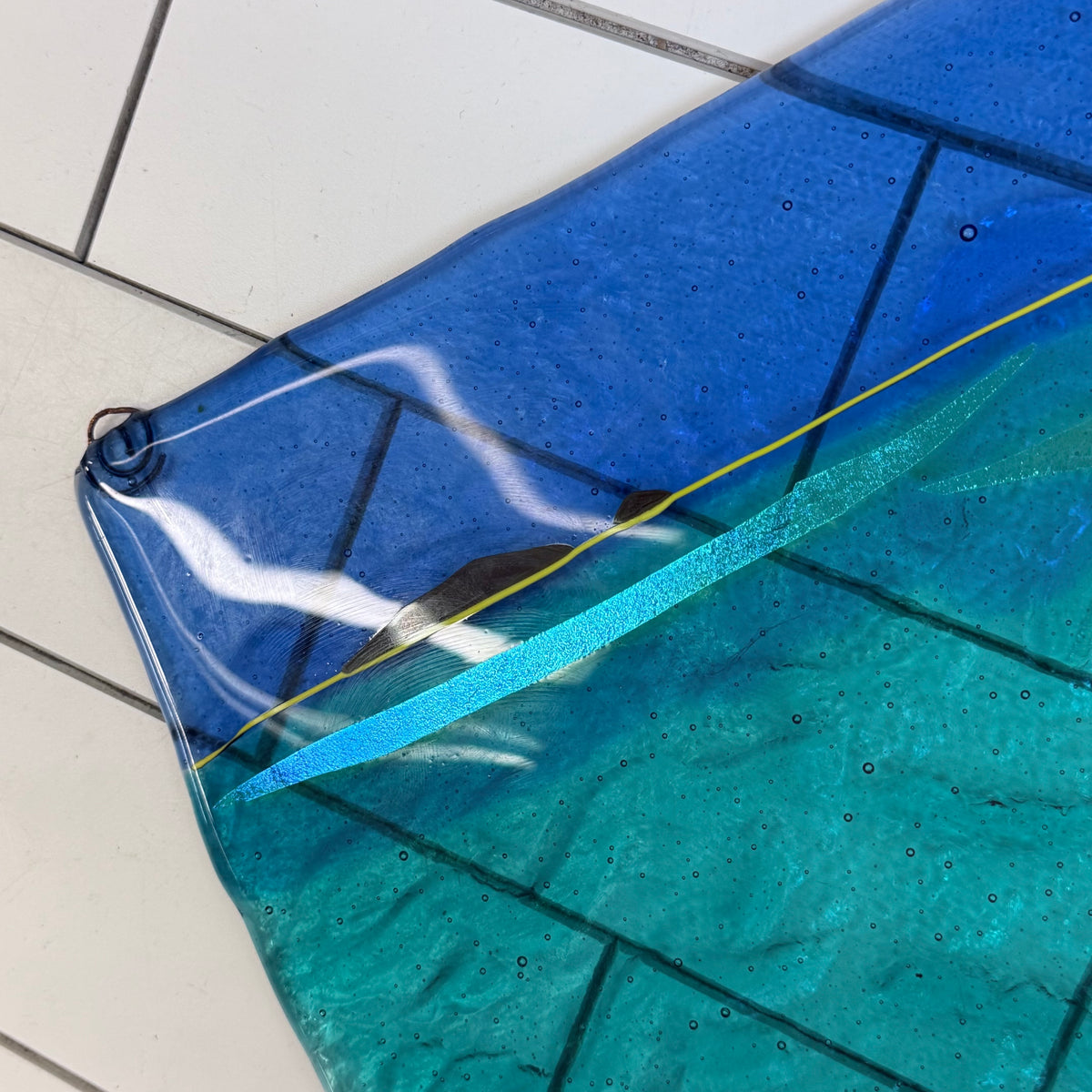 Handmade Seeded Art Glass Ocean Seascape Coastal Wall Hanging