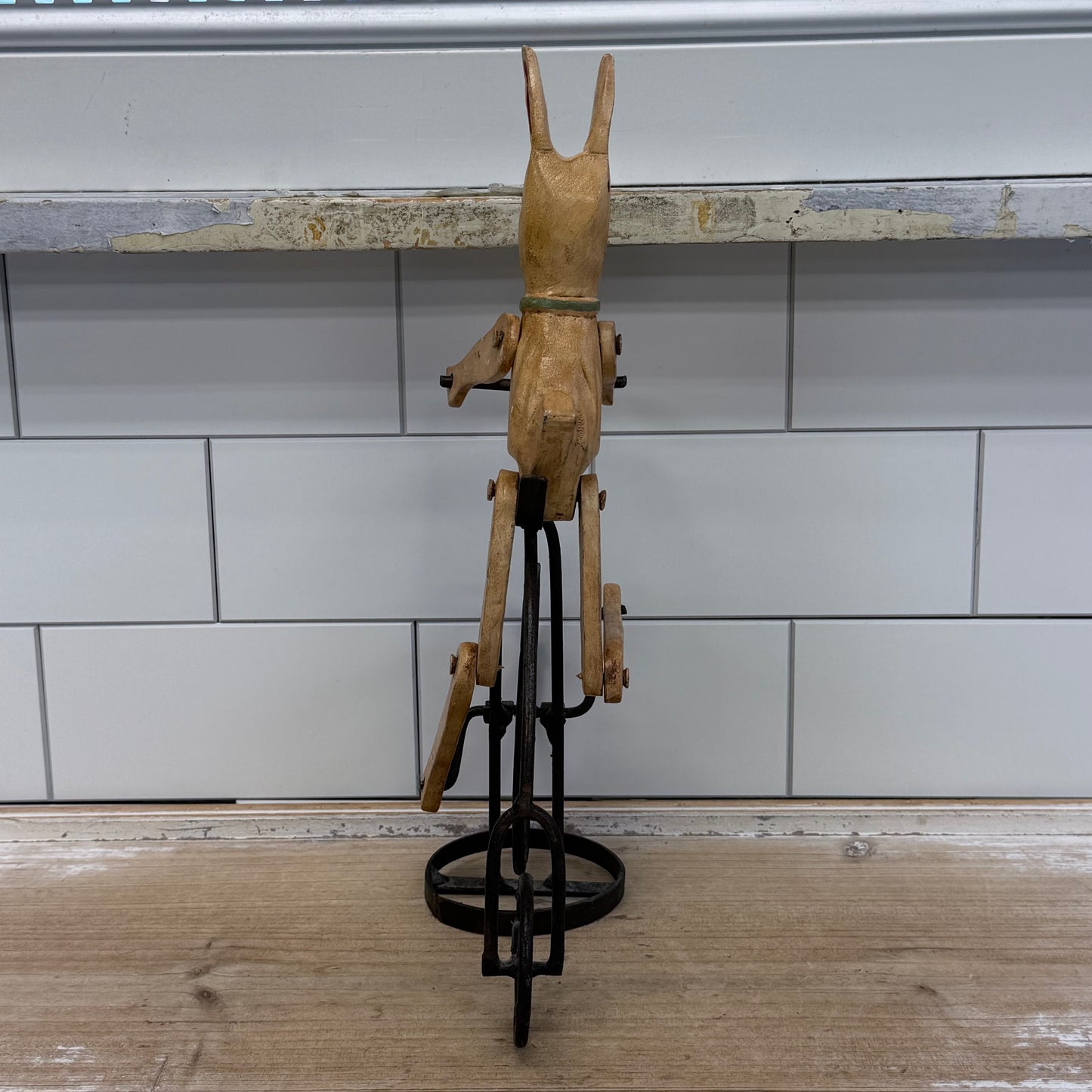Primitive Rabbit on Penny Farthing Bicycle Folk Art Sculpture
