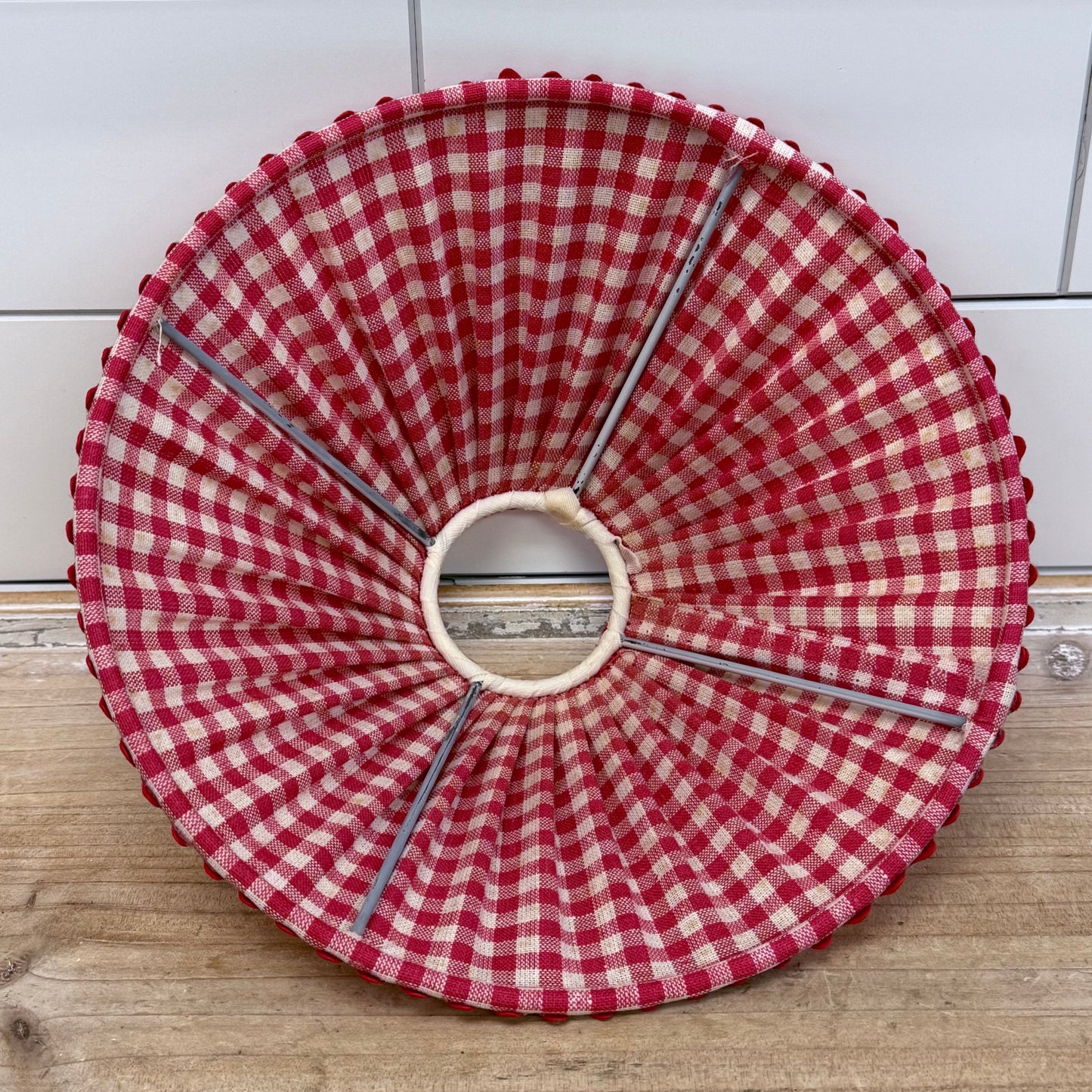 Brass Hurricane Lamp Gingham Shade Farmhouse