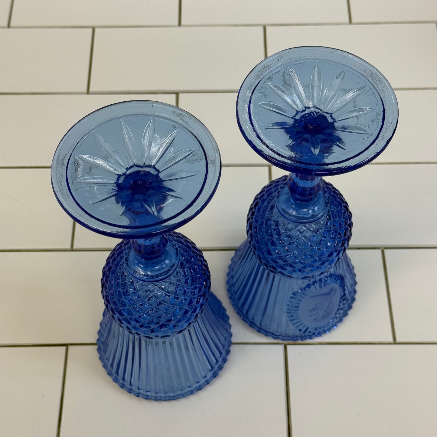 Avon Fostoria George Washington Cameo Cobalt Goblets Set 2 1976