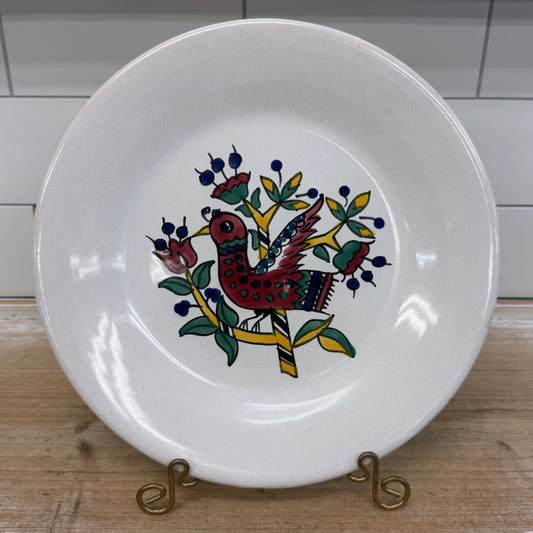 Tunisian Folk Art Bird Dinner Plates Set of 4 Vintage 1970s