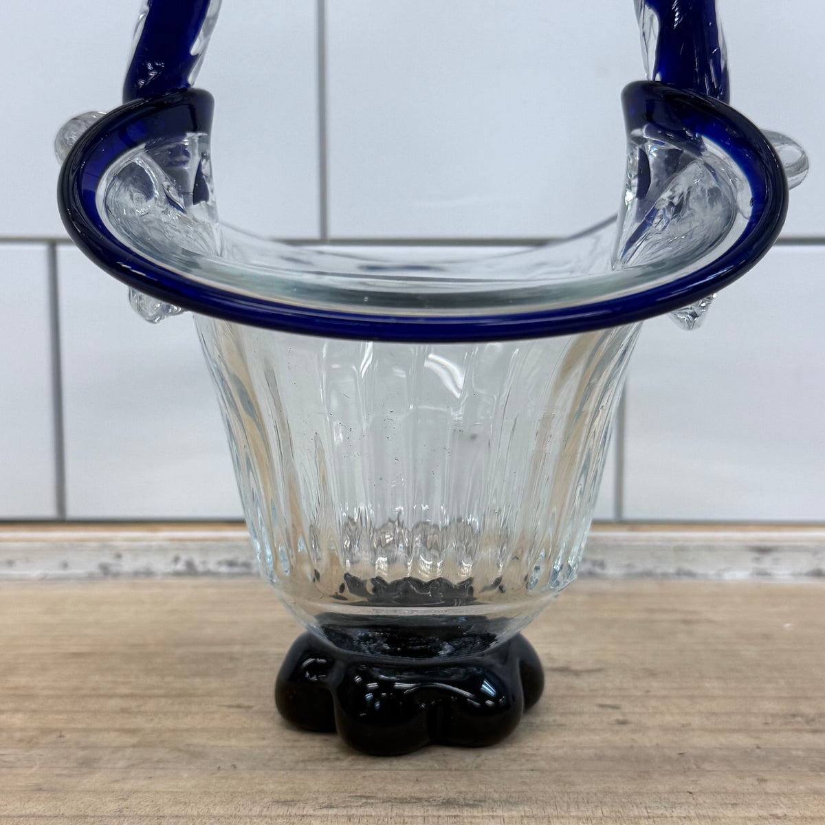 Crystal Brand Cobalt Blue Art Glass Basket 1970s
