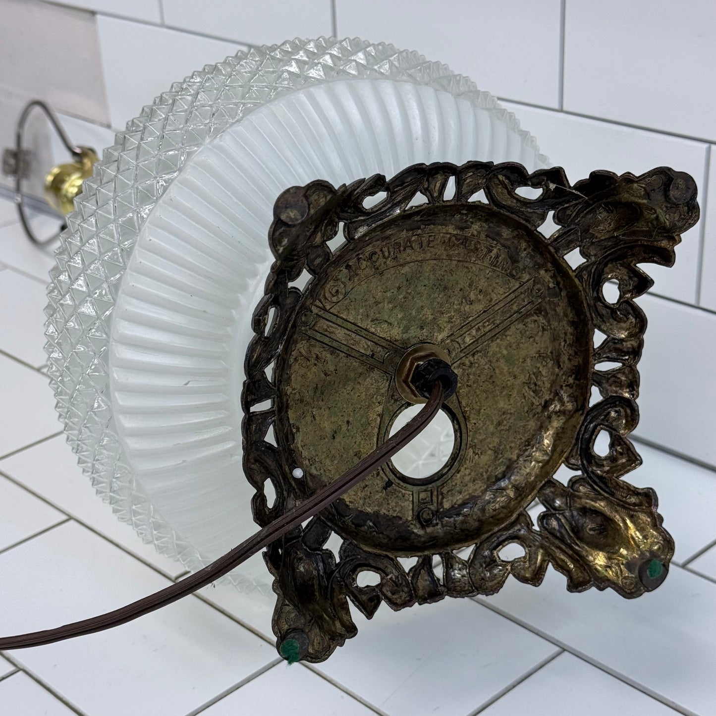 Hollywood Regency Frosted Glass Table Lamp Vintage 1960s