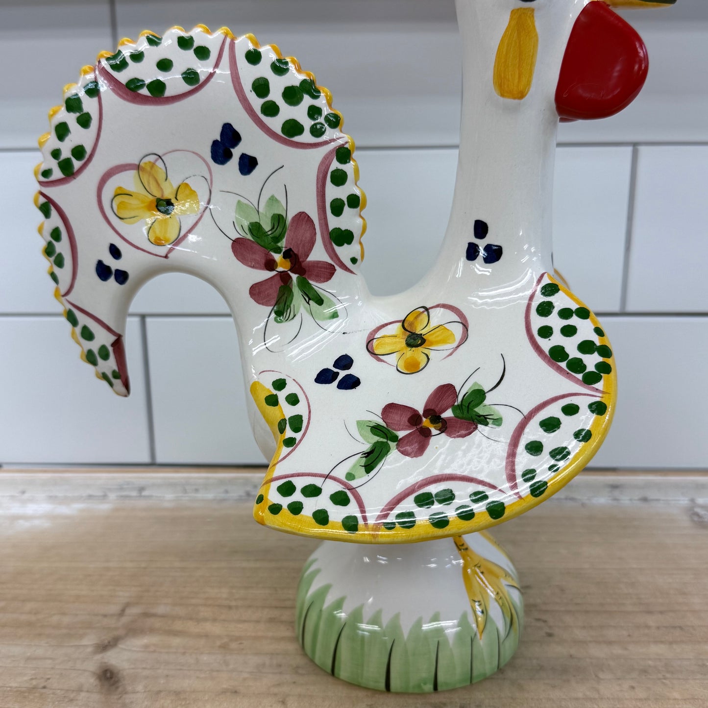 Portuguese Hand Painted Ceramic Rooster Figurine Folk Art