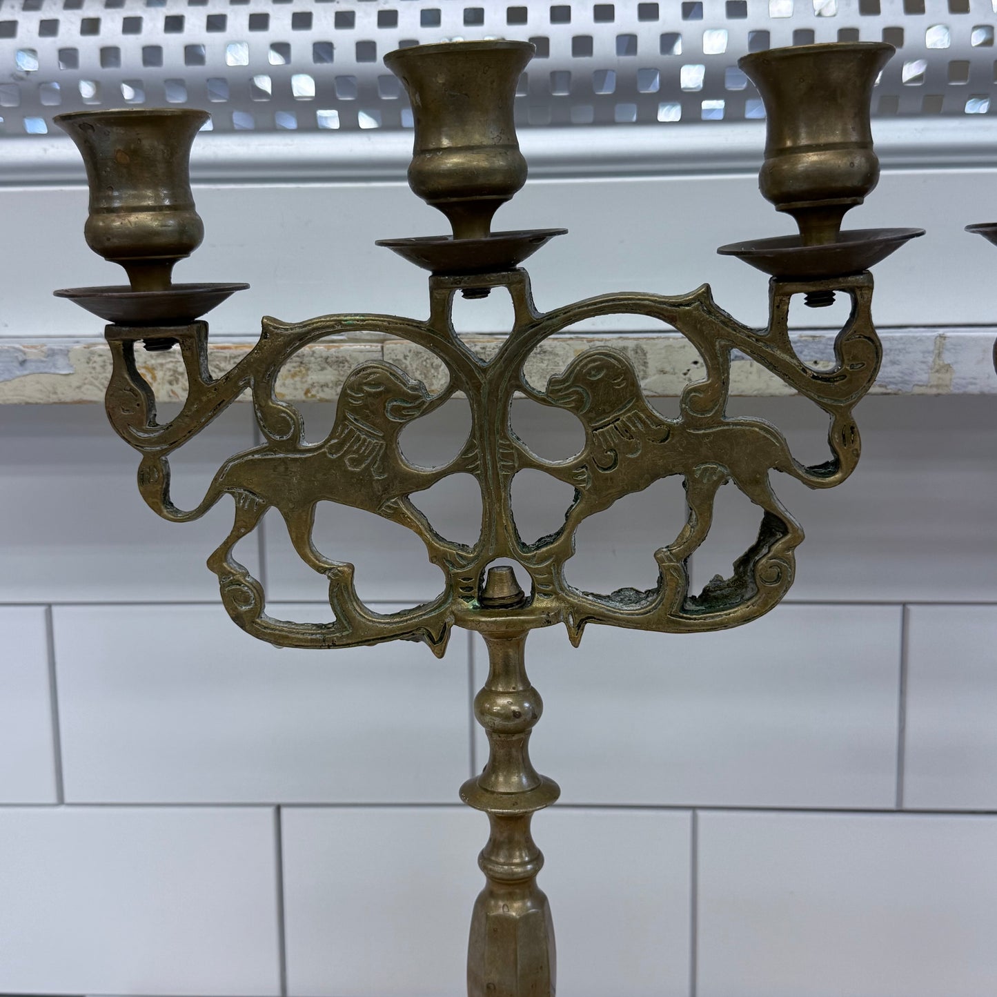 Lion of Judah candelabra Brass Three Light Set of 2