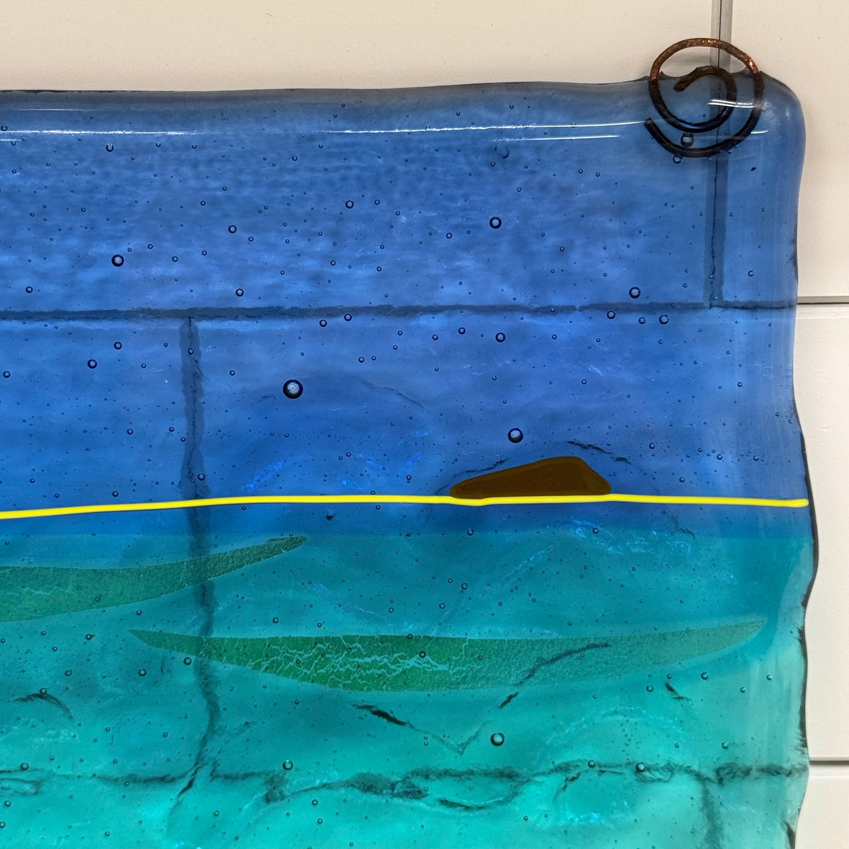 Handmade Seeded Art Glass Ocean Seascape Coastal Wall Hanging