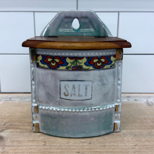 Wall Mounted Porcelain Lusterware Salt Box with Lid
