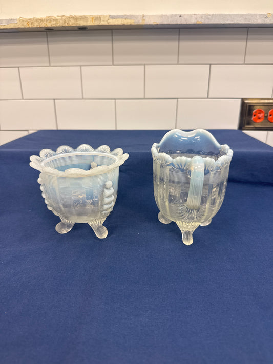 Jefferson Opalescent Glass Creamer & Sugar Bowl Set c1900