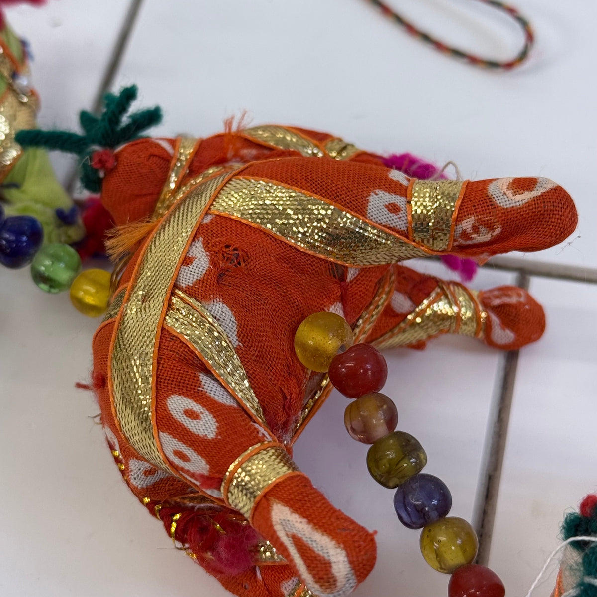 Elephant Door Hanging Fabric Glass Beads & Bell Decor