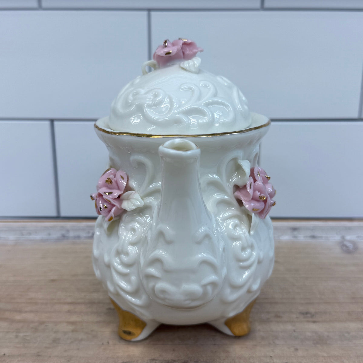 Cracker Barrel Pink Rose Porcelain Tea Set 1980s