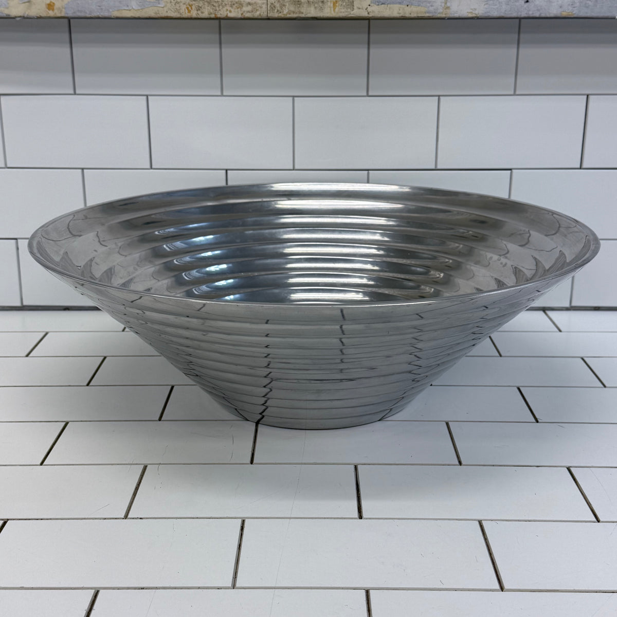 Ribbed Metal Bowl Large Centerpiece 18”