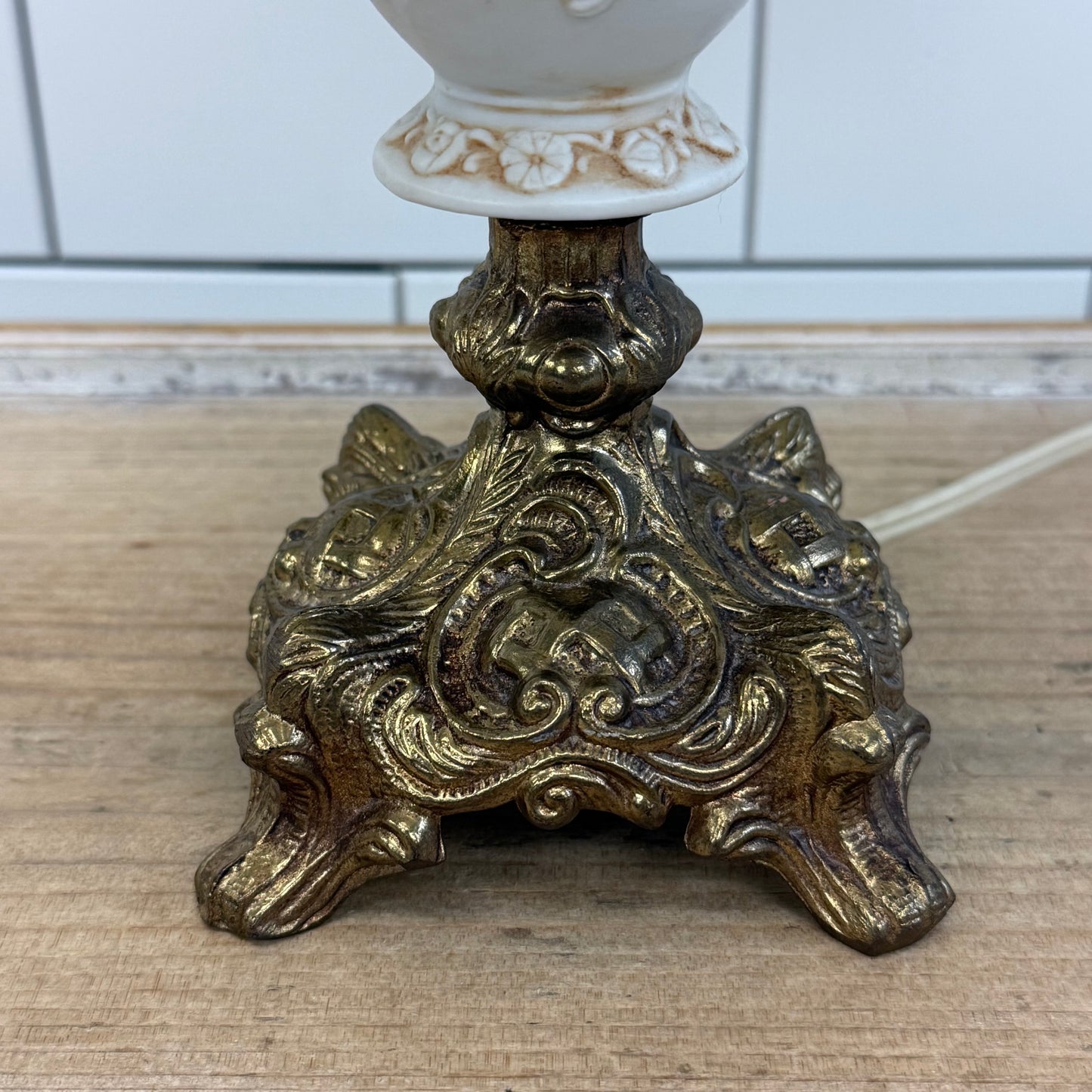 Vintage Cherub Raised Relief Bisque Porcelain Table Lamp