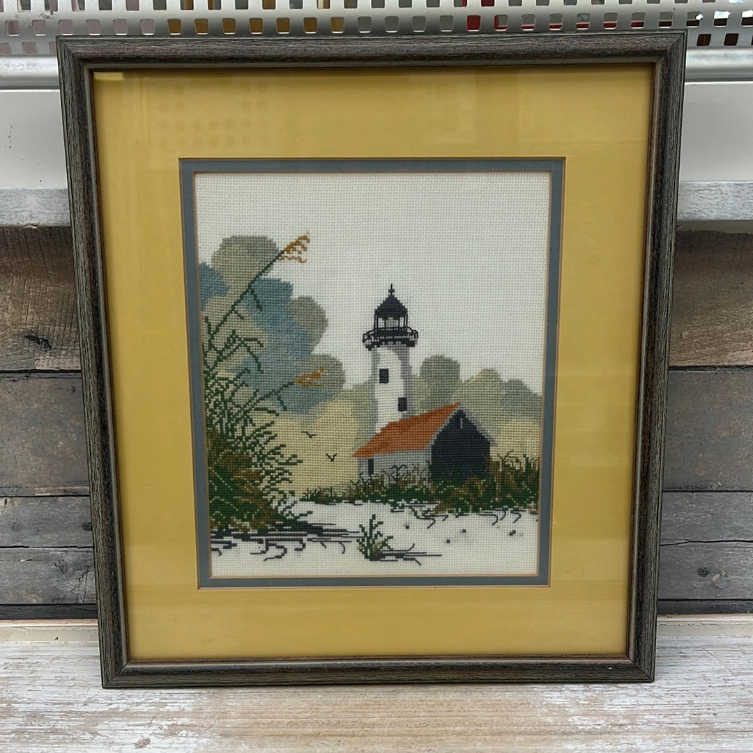 Handmade Lighthouse Landscape Cross Stitch, Framed