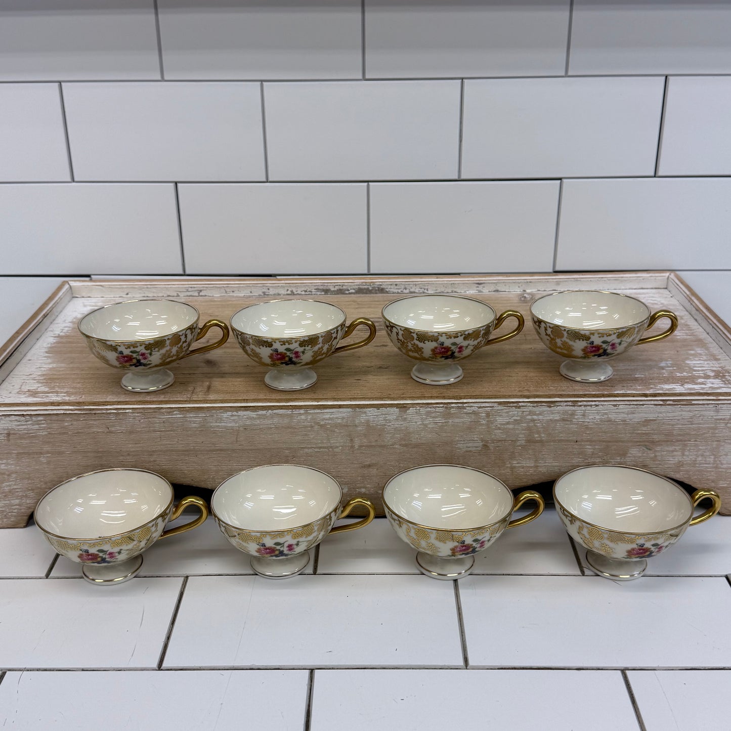 Bohemia Royal Ivory Teacup & Saucer Set of 8 Vintage 1930s