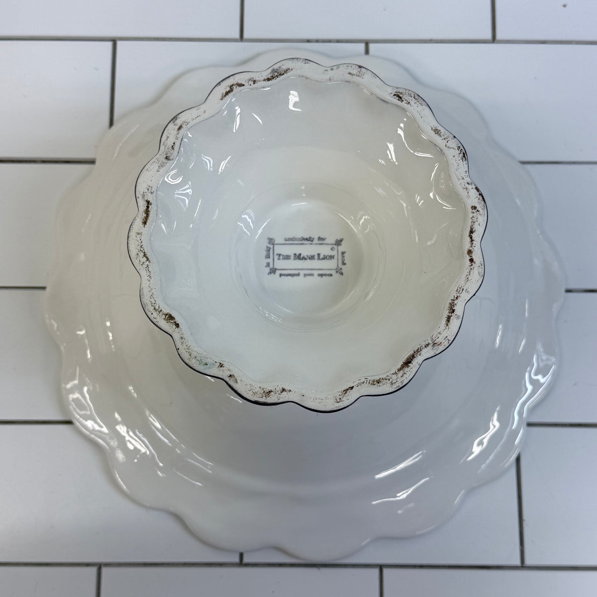 The Mane Lion Hand Painted Floral Pedestal Serving Bowl