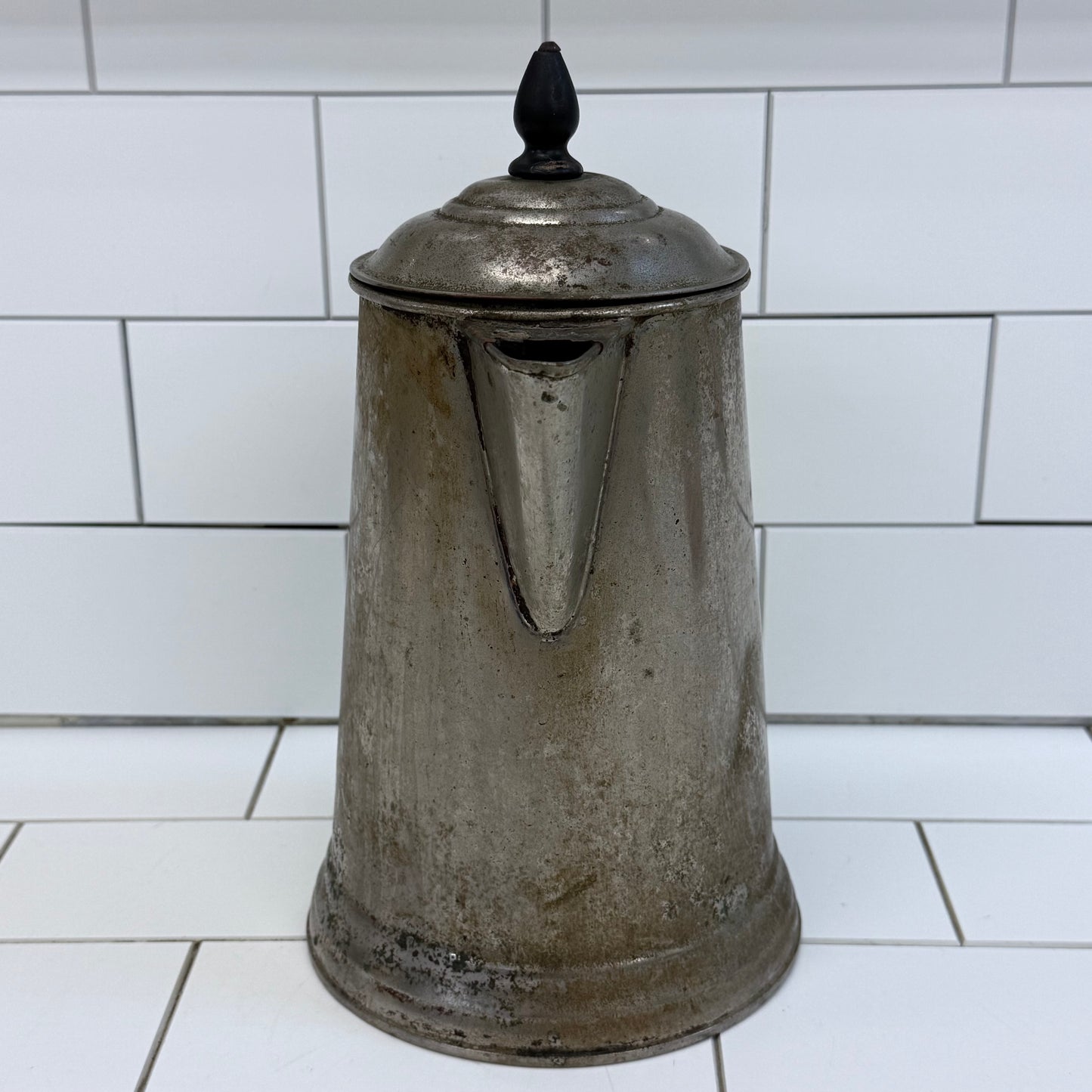 Antique Metal Coffee Pot with Wood Handle Primitive Farmhouse Decor
