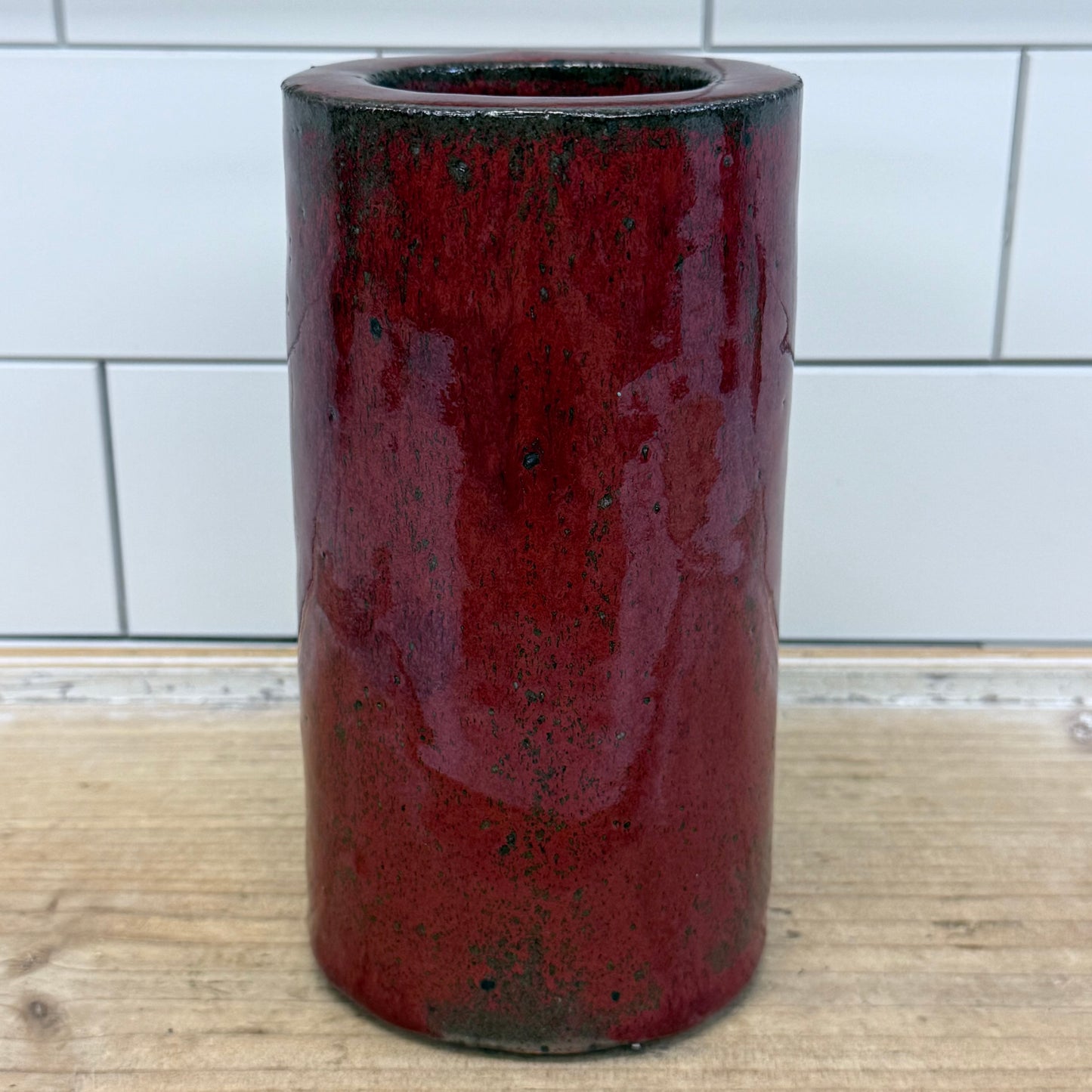 Studio Art Pottery Oxblood Red Glazed Stoneware Vase Handmade
