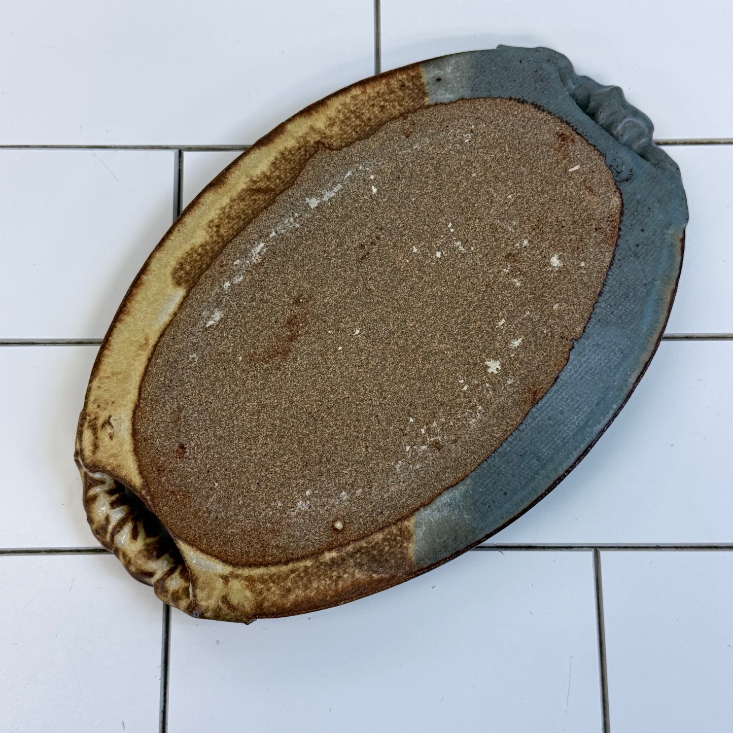 Signed Studio Art Pottery Abstract Handled Tray Stoneware