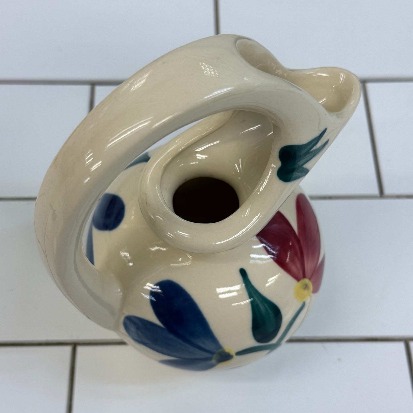 Purinton Slip Ware Floral Honey Syrup Pitcher USA 1950s