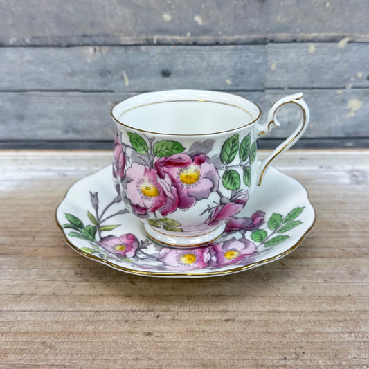 Royal Albert Bone China Dog Rose Teacup & Saucer, Set of 2
