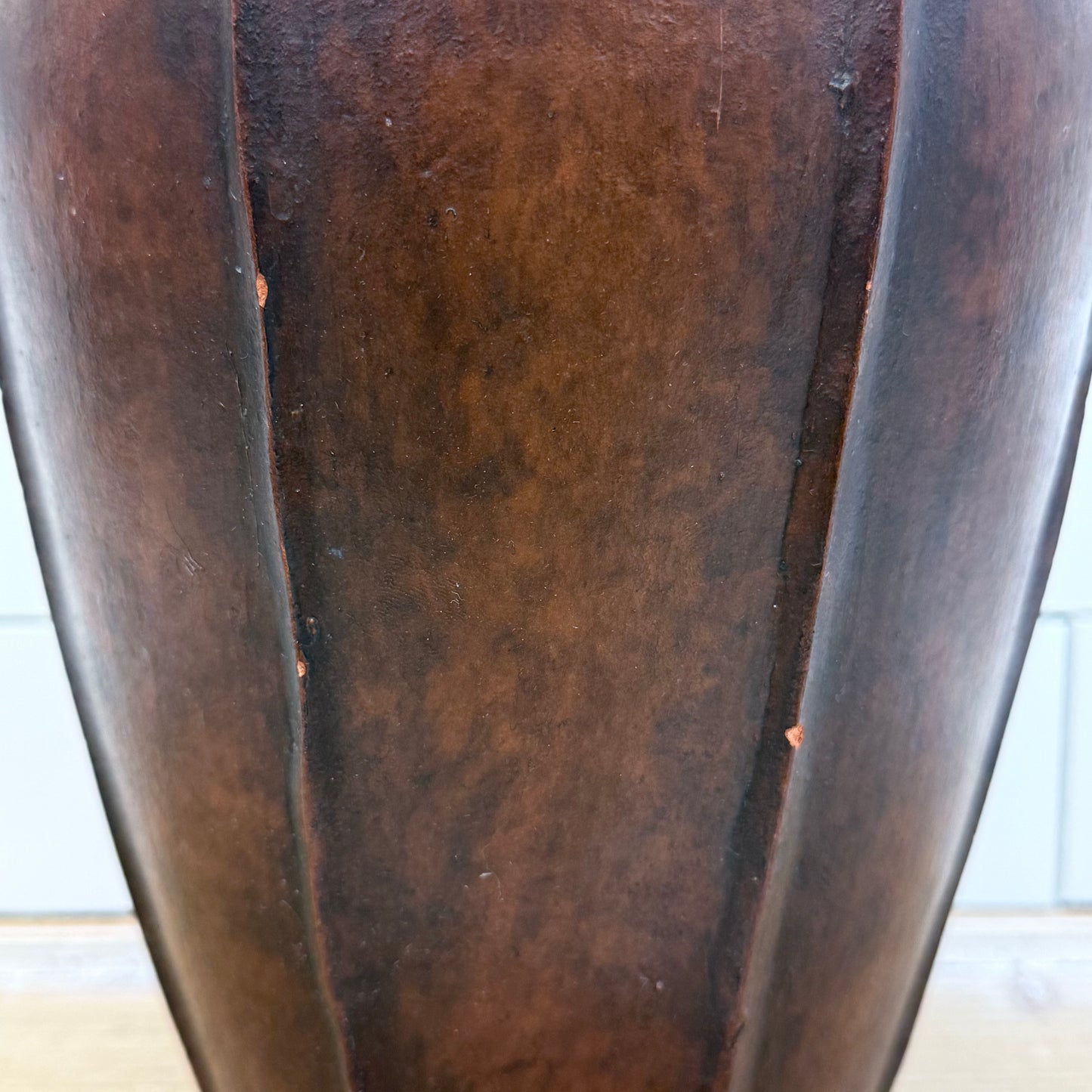 Hand Carved Philippine Wood Vase with Rattan Collar Decorative Vase