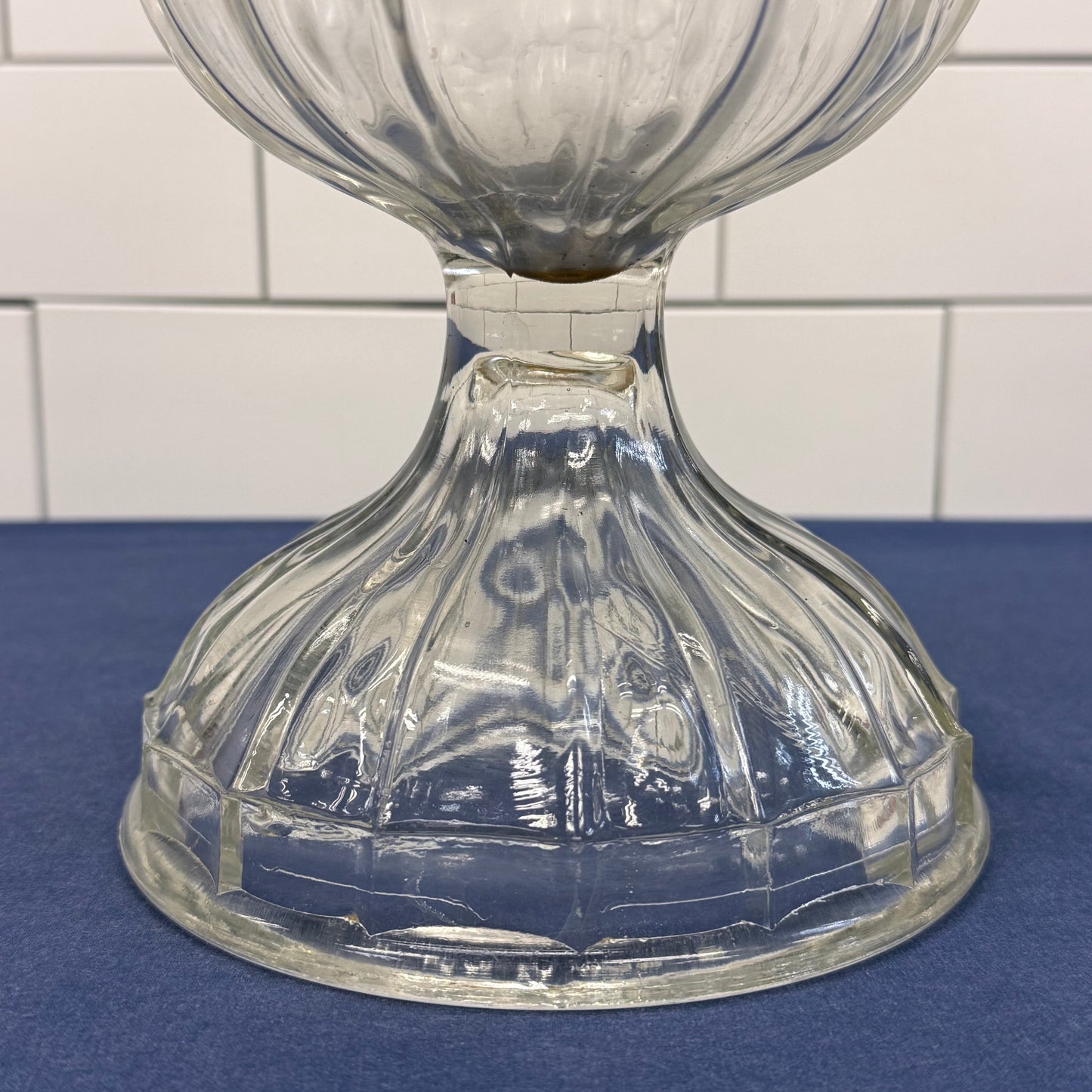 Giant Brand Clear Glass Oil Lamp with Etched Floral Glass Chimney