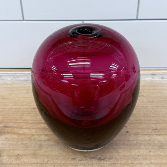 Vintage Cranberry Red Hand Blown Art Glass Bud Vase 6”