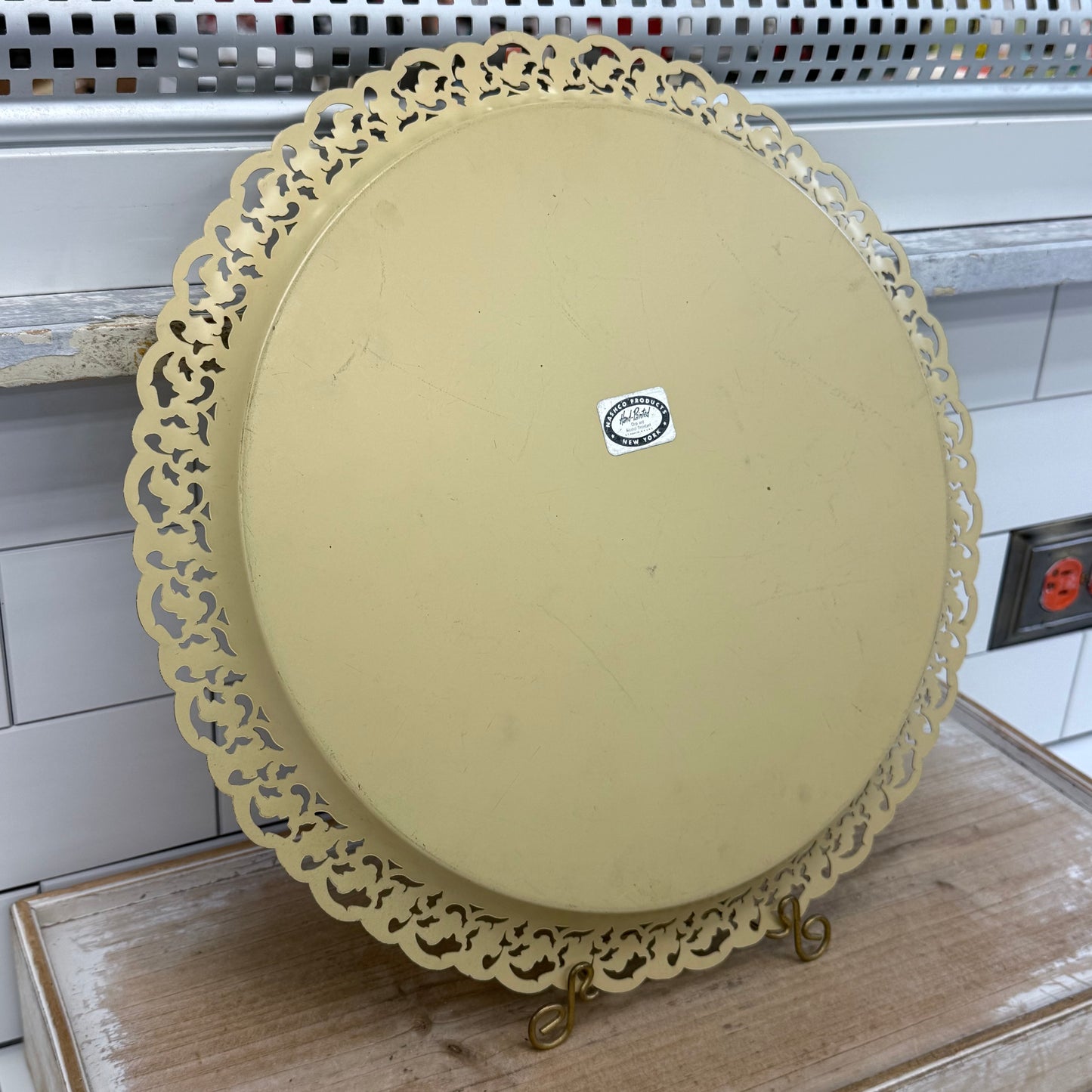 Vintage Nashco Hand Painted Floral Toleware Metal Tray 15”