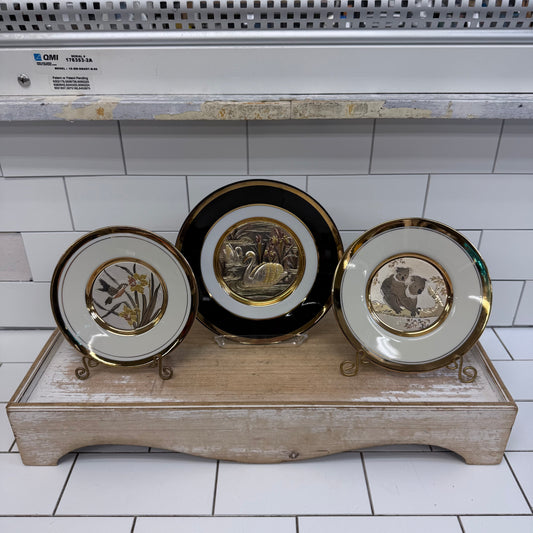 Chokin Gilded Plates Set of 3 Mid-Century Porcelain