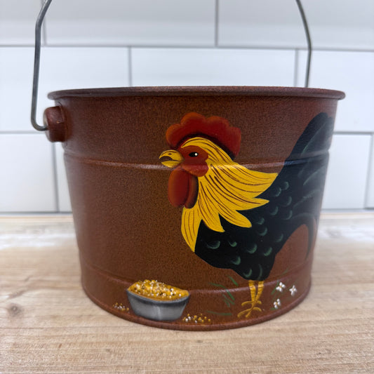 Hand Painted Chicken Metal Pail