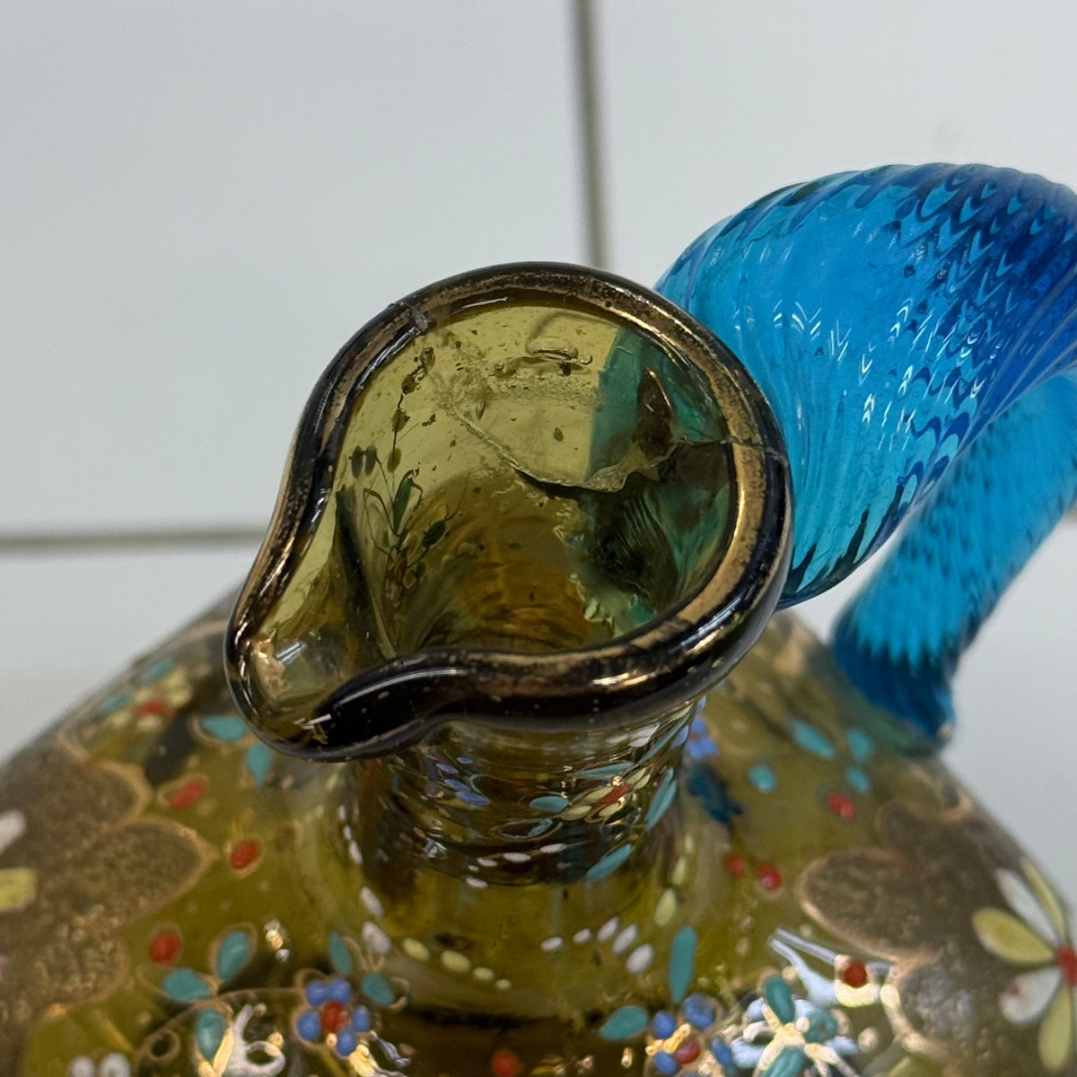 Theresienthal Enameled Glass Decanter c1890