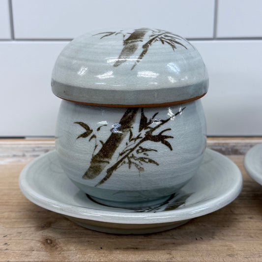 Chinese Celadon Glaze Stoneware Tea Cup & Infuser Set of 2