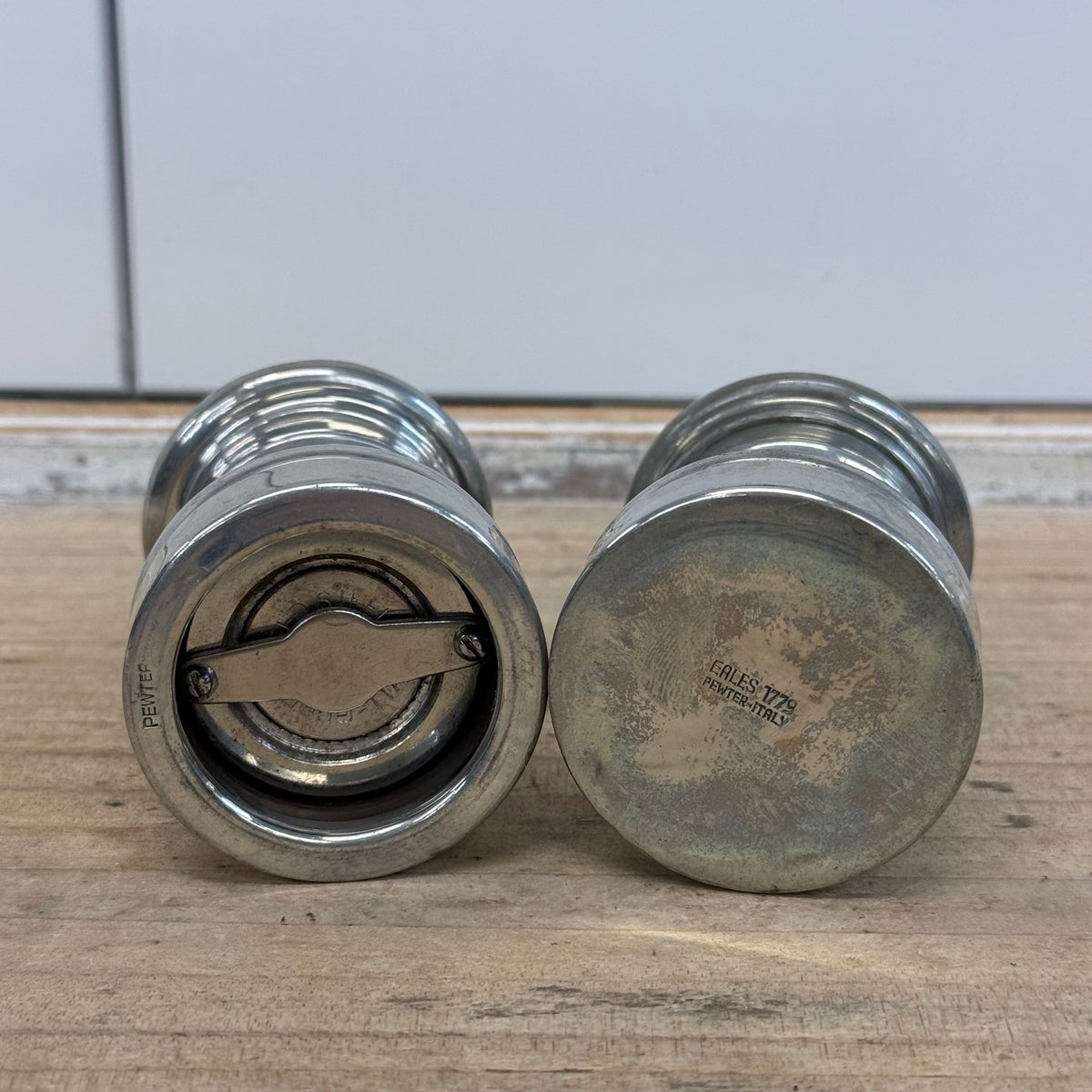 Eales 1779 Italian Pewter Salt Shaker &  Pepper Mill Set