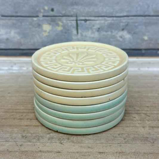 Greek Key Embossed Ceramic Coasters, Set of 8