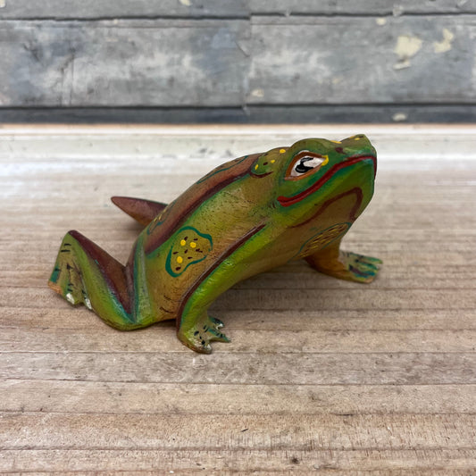 Folk Art Wooden Frog Figurine, Hand Painted