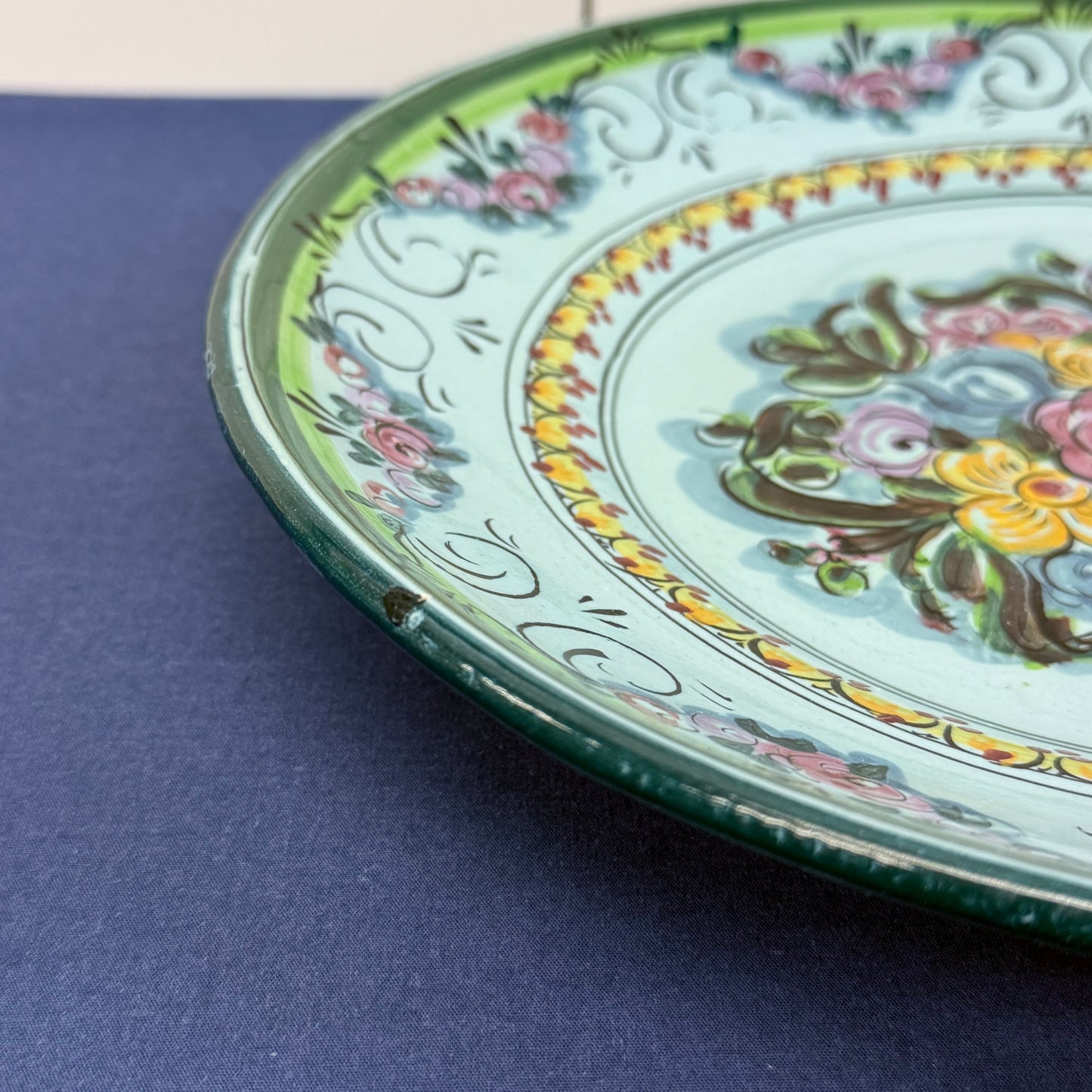 Hand Painted Floral Dish Signed Mediterranean Decor