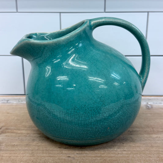Turquoise Blue Crackle Glaze Ceramic Pottery Pitcher