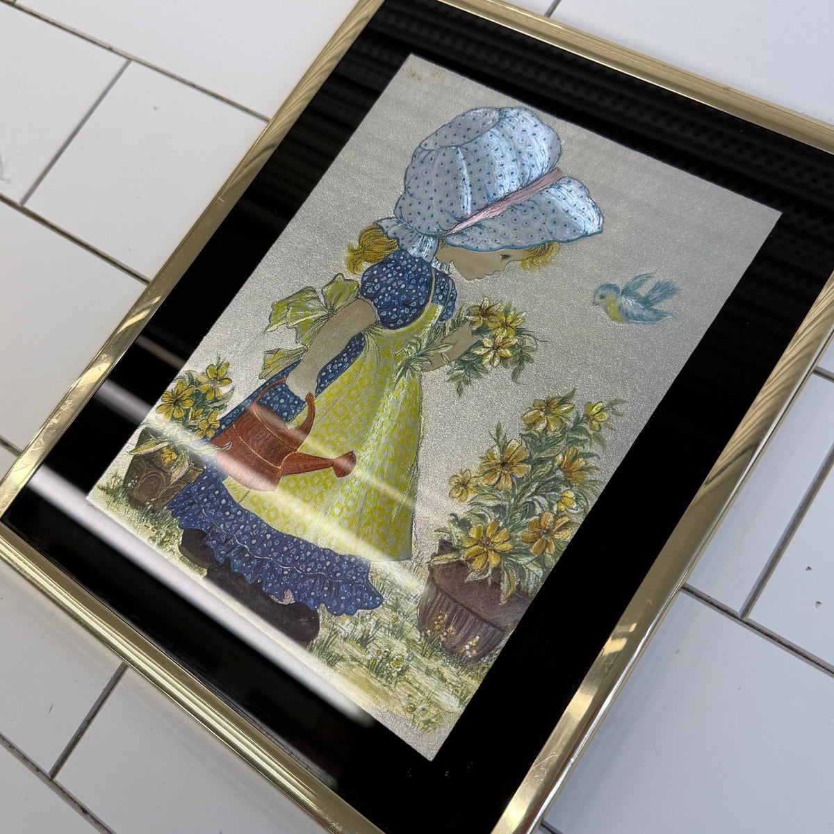 Dufex Foil Print Bonnet Girl Garden Framed Wall Art